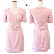 画像19: 【SALE30％OFF】【SMLサイズ/4カラー】ツイード セットアップ 袖あり 背中隠し 谷間魅せ タイト ミニドレス キャバドレス  (19)