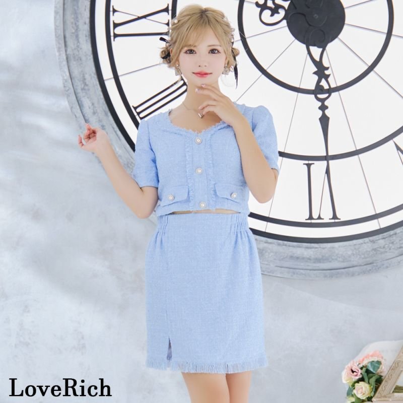 SMLサイズ/4カラー】ツイード セットアップ 袖あり 背中隠し 谷間魅せ