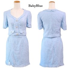 画像18: 【SALE30％OFF】【SMLサイズ/4カラー】ツイード セットアップ 袖あり 背中隠し 谷間魅せ タイト ミニドレス キャバドレス  (18)