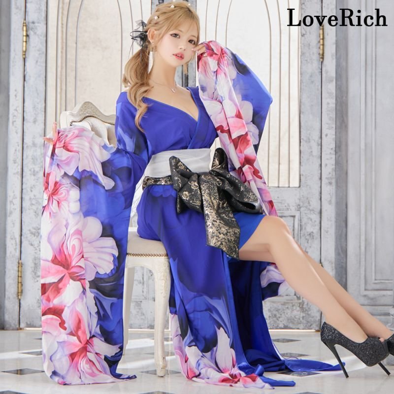 LoveRich ラブリッチ 【高級ライン】【2点セット】花柄 シフォン ミニスカート ロング 豪華 花魁 着物 ドレス コスプレ イベント ハロウィン [1341] 高級ライン】【2点セット】花柄 シフォン ミニスカート ロング 豪華