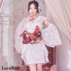 画像1: 【高級ライン】【3点セット】花柄レース フレアスリーブ ミニスカート ロング 豪華 花魁 着物 ドレス コスプレ イベント ハロウィン (1)