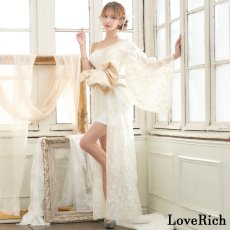 画像7: 【高級ライン】【2カラー/2点セット】ワンショル アシンメトリー 花柄 レース ロングinミニスカート 豪華 帯 花魁 着物 ドレス コスプレ ハロウィン キャバドレス (7)