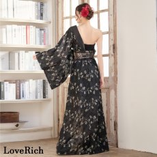 画像15: 【高級ライン】【2カラー/2点セット】ワンショル アシンメトリー 花柄 レース ロングinミニスカート 豪華 帯 花魁 着物 ドレス コスプレ ハロウィン キャバドレス (15)