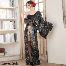 画像4: 【高級ライン】【2カラー/2点セット】ワンショル アシンメトリー 花柄 レース ロングinミニスカート 豪華 帯 花魁 着物 ドレス コスプレ ハロウィン キャバドレス (4)