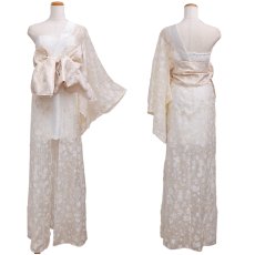 画像17: 【高級ライン】【2カラー/2点セット】ワンショル アシンメトリー 花柄 レース ロングinミニスカート 豪華 帯 花魁 着物 ドレス コスプレ ハロウィン キャバドレス (17)
