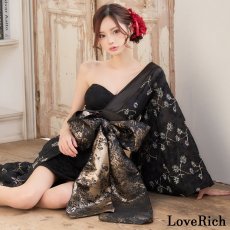 画像1: 【高級ライン】【2カラー/2点セット】ワンショル アシンメトリー 花柄 レース ロングinミニスカート 豪華 帯 花魁 着物 ドレス コスプレ ハロウィン キャバドレス (1)