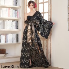 画像5: 【高級ライン】【2カラー/2点セット】ワンショル アシンメトリー 花柄 レース ロングinミニスカート 豪華 帯 花魁 着物 ドレス コスプレ ハロウィン キャバドレス (5)