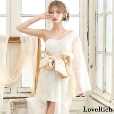 画像8: 【高級ライン】【2カラー/2点セット】ワンショル アシンメトリー 花柄 レース ロングinミニスカート 豪華 帯 花魁 着物 ドレス コスプレ ハロウィン キャバドレス (8)