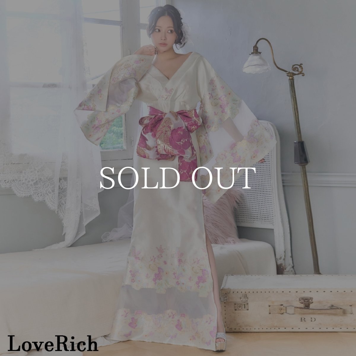 画像6: 送料無料！【高級ライン】【2カラー/2点セット】花柄 刺繍 スリット 透け ロング 花魁 着物 ドレス コスプレ イベント ハロウィン キャバドレス (6)