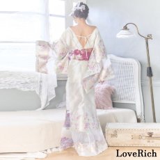 画像17: 送料無料！【高級ライン】【2カラー/2点セット】花柄 刺繍 スリット 透け ロング 花魁 着物 ドレス コスプレ イベント ハロウィン キャバドレス (17)