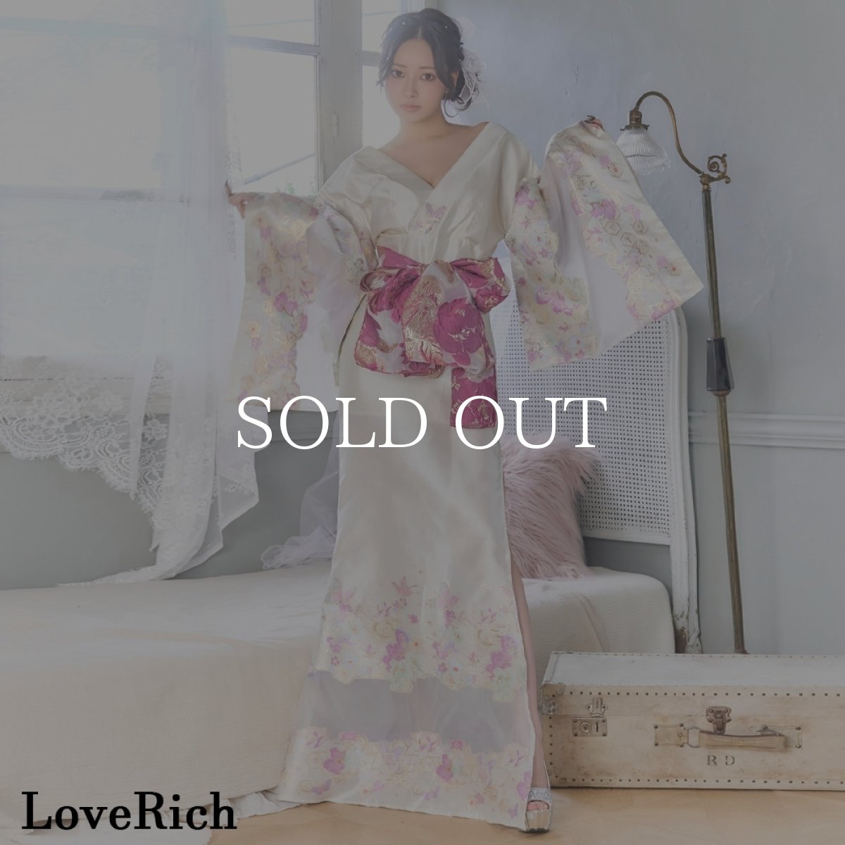 画像3: 送料無料！【高級ライン】【2カラー/2点セット】花柄 刺繍 スリット 透け ロング 花魁 着物 ドレス コスプレ イベント ハロウィン キャバドレス (3)