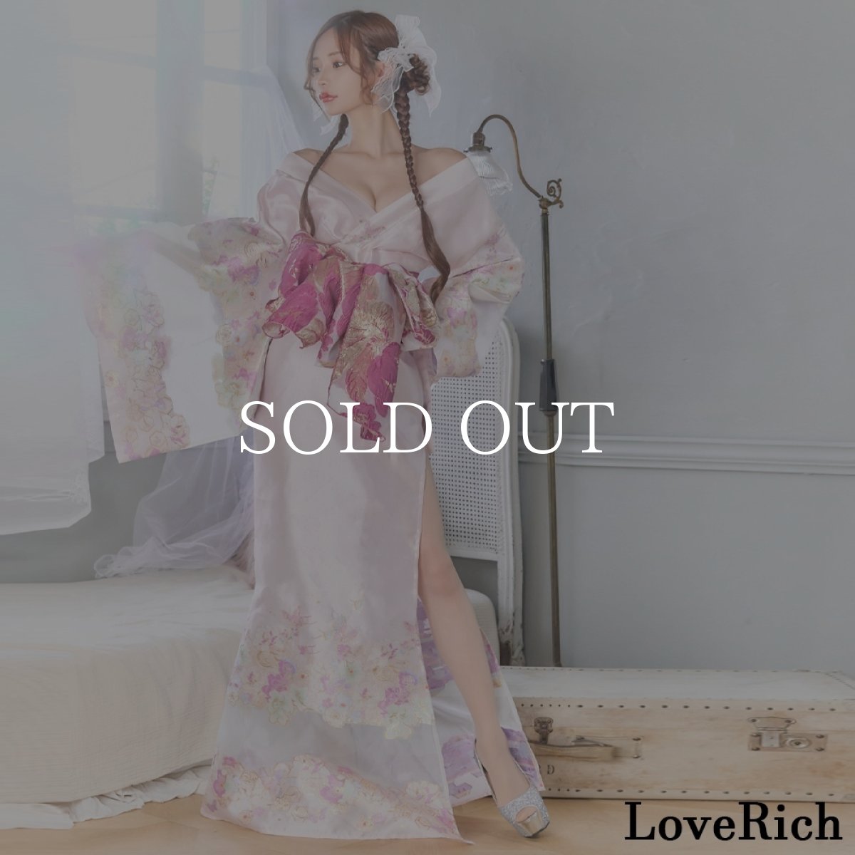 画像8: 送料無料！【高級ライン】【2カラー/2点セット】花柄 刺繍 スリット 透け ロング 花魁 着物 ドレス コスプレ イベント ハロウィン キャバドレス (8)