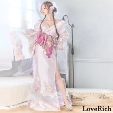 画像8: 送料無料！【高級ライン】【2カラー/2点セット】花柄 刺繍 スリット 透け ロング 花魁 着物 ドレス コスプレ イベント ハロウィン キャバドレス (8)