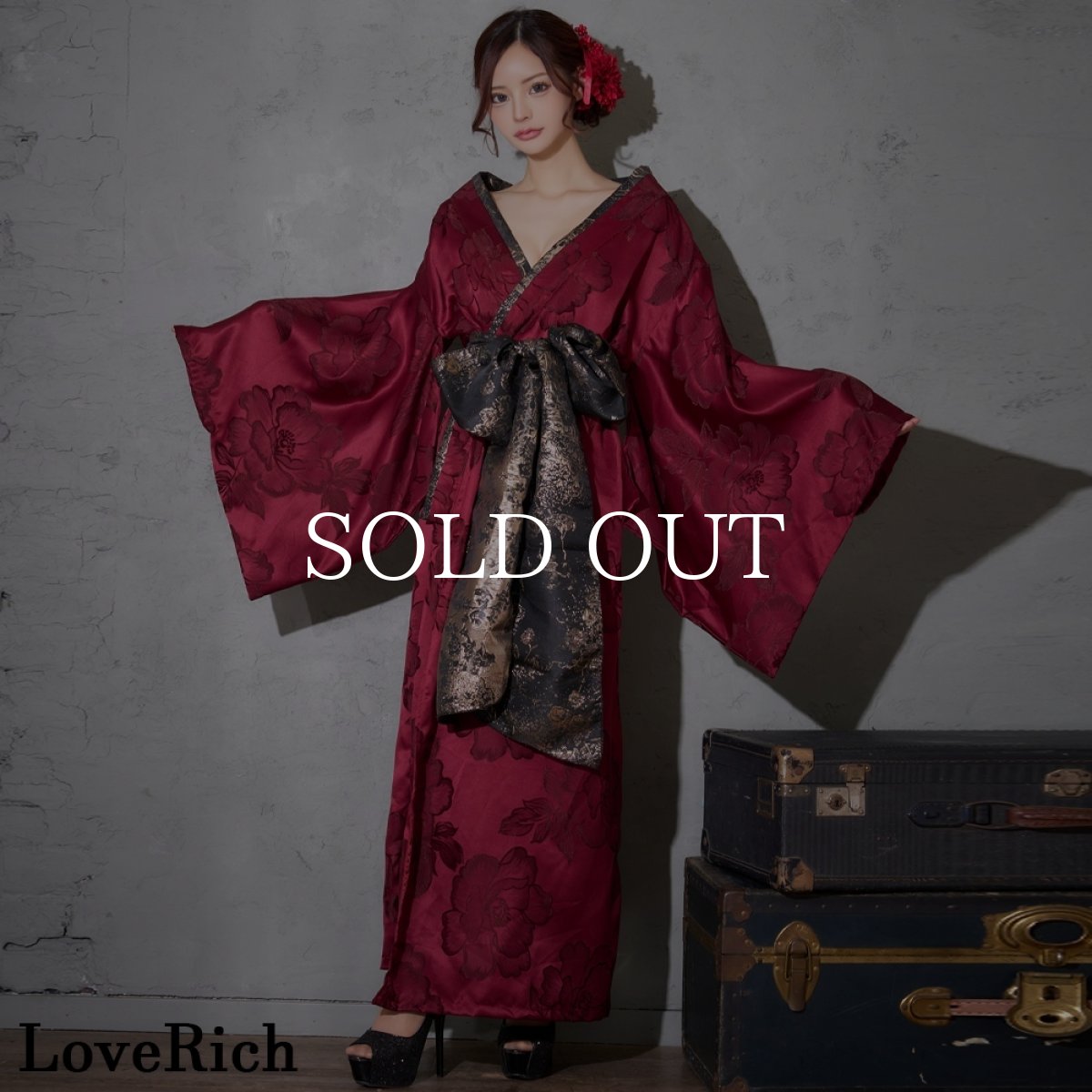 画像9: 送料無料！【高級ライン】【2カラー/2点セット】花柄 ロング オフショル 豪華 花魁 着物 ドレス コスプレ イベント ハロウィン (9)