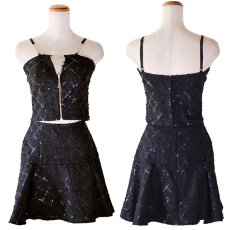 画像15: 【SMLサイズ/3カラー】セットアップ ファスナー フレアスカート ショルダーストーン タイト セクシー ミニドレス キャバドレス  (15)