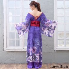 画像14: 送料無料！【高級ライン】【2カラー/2点セット】ヒョウ柄 花柄 スリット ロング オフショル 豪華 花魁 着物 ドレス コスプレ イベント ハロウィン (14)