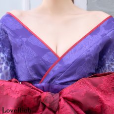 画像9: 送料無料！【高級ライン】【2カラー/2点セット】ヒョウ柄 花柄 スリット ロング オフショル 豪華 花魁 着物 ドレス コスプレ イベント ハロウィン (9)