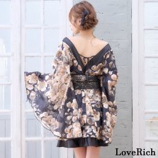 画像17: 【高級ライン】【2点セット/2カラー】和柄 花柄 フリル ミニ 豪華 帯 花魁 着物 ドレス コスプレ ハロウィン キャバドレス (17)