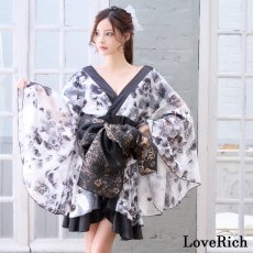 画像7: 【高級ライン】【2点セット/2カラー】和柄 花柄 フリル ミニ 豪華 帯 花魁 着物 ドレス コスプレ ハロウィン キャバドレス (7)