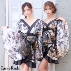 画像1: 【高級ライン】【2点セット/2カラー】和柄 花柄 フリル ミニ 豪華 帯 花魁 着物 ドレス コスプレ ハロウィン キャバドレス (1)