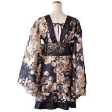 画像21: 【高級ライン】【2点セット/2カラー】和柄 花柄 フリル ミニ 豪華 帯 花魁 着物 ドレス コスプレ ハロウィン キャバドレス (21)