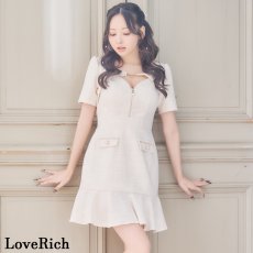 画像3: 【SMLサイズ】マーメイドスカート パールファスナー ボタン 袖あり 背中隠し 美胸 タイト ミニドレス キャバドレス  (3)
