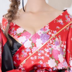 画像17: 【2点セット/5カラー】バイカラー 花柄 和柄 オフショル ミニ 豪華 帯 リボン 花魁 着物 ドレス コスプレ イベント ハロウィン (17)