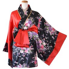 画像21: 【2点セット/5カラー】バイカラー 花柄 和柄 オフショル ミニ 豪華 帯 リボン 花魁 着物 ドレス コスプレ イベント ハロウィン (21)