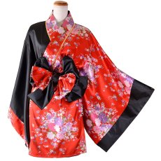 画像27: 【2点セット/5カラー】バイカラー 花柄 和柄 オフショル ミニ 豪華 帯 リボン 花魁 着物 ドレス コスプレ イベント ハロウィン (27)