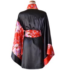 画像28: 【2点セット/5カラー】バイカラー 花柄 和柄 オフショル ミニ 豪華 帯 リボン 花魁 着物 ドレス コスプレ イベント ハロウィン (28)