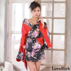 画像2: 【2点セット/5カラー】バイカラー 花柄 和柄 オフショル ミニ 豪華 帯 リボン 花魁 着物 ドレス コスプレ イベント ハロウィン (2)