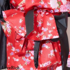 画像18: 【2点セット/5カラー】バイカラー 花柄 和柄 オフショル ミニ 豪華 帯 リボン 花魁 着物 ドレス コスプレ イベント ハロウィン (18)