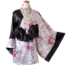 画像29: 【2点セット/5カラー】バイカラー 花柄 和柄 オフショル ミニ 豪華 帯 リボン 花魁 着物 ドレス コスプレ イベント ハロウィン (29)