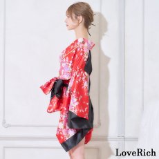 画像19: 【2点セット/5カラー】バイカラー 花柄 和柄 オフショル ミニ 豪華 帯 リボン 花魁 着物 ドレス コスプレ イベント ハロウィン (19)