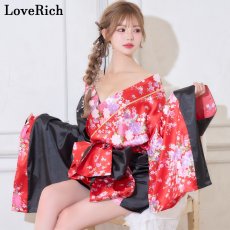 画像11: 【2点セット/5カラー】バイカラー 花柄 和柄 オフショル ミニ 豪華 帯 リボン 花魁 着物 ドレス コスプレ イベント ハロウィン (11)