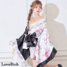 画像14: 【2点セット/5カラー】バイカラー 花柄 和柄 オフショル ミニ 豪華 帯 リボン 花魁 着物 ドレス コスプレ イベント ハロウィン (14)