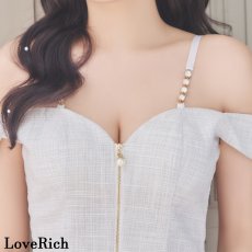 画像6: 【SMLサイズ】セットアップ キャミソール オフショル フロントファスナー パールライン 美胸 タイト ミニドレス キャバドレス  (6)