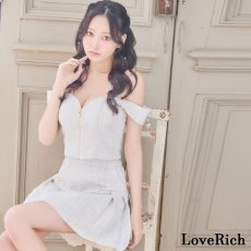 画像4: 【SMLサイズ】セットアップ キャミソール オフショル フロントファスナー パールライン 美胸 タイト ミニドレス キャバドレス  (4)