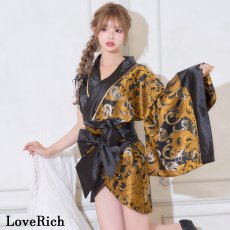 画像10: 【2点セット/2カラー】アシンメトリー 花柄 和柄 ミニ 豪華 帯 リボン 花魁 着物 ドレス コスプレ イベント ハロウィン (10)