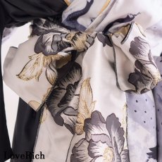 画像8: 【2点セット】バイカラー 鶴柄 和柄 花柄 ロング オフショル 豪華 花魁 着物 ドレス コスプレ イベント ハロウィン (8)