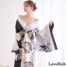 画像3: 【2点セット】バイカラー 鶴柄 和柄 花柄 ロング オフショル 豪華 花魁 着物 ドレス コスプレ イベント ハロウィン (3)