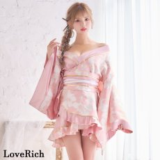 画像12: 【2点セット/2カラー】花柄 和柄 ツートン フリル ミニ 豪華 帯 リボン 花魁 着物 ドレス コスプレ イベント ハロウィン (12)