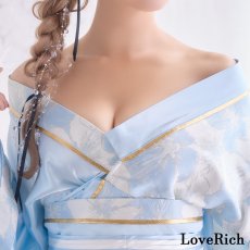 画像13: 【2点セット/2カラー】花柄 和柄 ツートン フリル ミニ 豪華 帯 リボン 花魁 着物 ドレス コスプレ イベント ハロウィン (13)