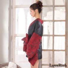 画像11: 【高級ライン】【2点セット】バイカラー 花柄 和柄 オフショル ミニ 豪華 帯 リボン 花魁 着物 ドレス コスプレ イベント ハロウィン (11)