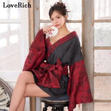 画像1: 【高級ライン】【2点セット】バイカラー 花柄 和柄 オフショル ミニ 豪華 帯 リボン 花魁 着物 ドレス コスプレ イベント ハロウィン (1)