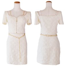 画像18: 【SMLサイズ/3カラー】セットアップ ファスナー チェーン パール ショルダーストーン タイト セクシー ミニドレス キャバドレス  (18)