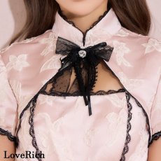 画像14: 【SMLサイズ/2カラー】蝶々柄 ウエスト編み上げ レースアップ デコルテカット リボン レース スリット パフスリーブ 美胸 谷間魅せ 美脚 チャイナドレス チャイナ服 ミニ コスプレ イベント ハロウィン キャバドレス (14)