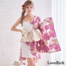 画像10: 【高級ライン】【4カラー/2点セット】ワンショル アシンメトリー 花柄 レース ミニ 豪華 帯 花魁 着物 ドレス コスプレ ハロウィン キャバドレス (10)