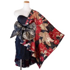 画像20: 【高級ライン】【4カラー/2点セット】ワンショル アシンメトリー 花柄 レース ミニ 豪華 帯 花魁 着物 ドレス コスプレ ハロウィン キャバドレス (20)