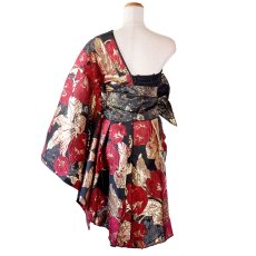 画像21: 【高級ライン】【4カラー/2点セット】ワンショル アシンメトリー 花柄 レース ミニ 豪華 帯 花魁 着物 ドレス コスプレ ハロウィン キャバドレス (21)